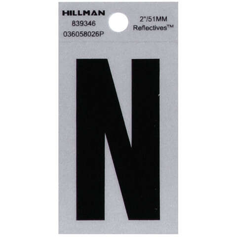 Hillman 2 in. Reflective Black Vinyl Self-Adhesive Letter N 1 pc, Pack of 6