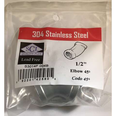 Smith-Cooper 1/2 in. FPT X 1/2 in. D FPT Threaded Stainless Steel 45 Degree Elbow