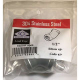 Smith-Cooper 1/2 in. FPT X 1/2 in. D FPT Threaded Stainless Steel 45 Degree Elbow