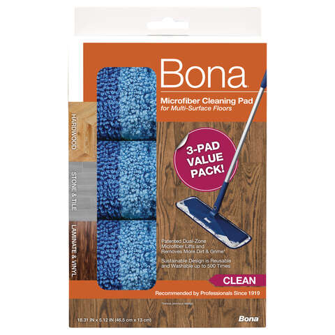 Bona 18.31 in. Cleaning Microfiber Mop Pad 3 pk