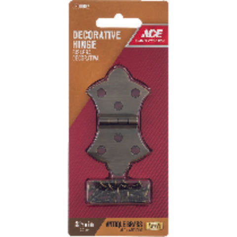 Ace 1-11/16 in. W X 3-1/16 in. L Antique Brass Brass Decorative Hinge 2 pk