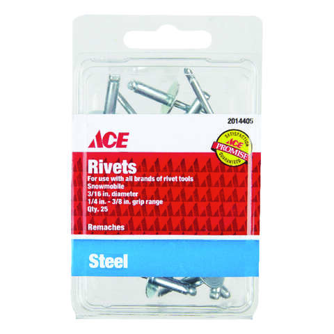 Ace 3/16 in. D X 3/8 in. Steel Rivets Silver 25 pk, Pack of 5