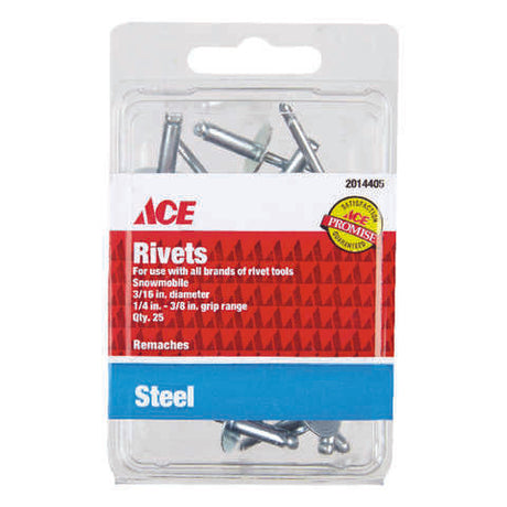 Ace 3/16 in. D X 3/8 in. Steel Rivets Silver 25 pk, Pack of 5