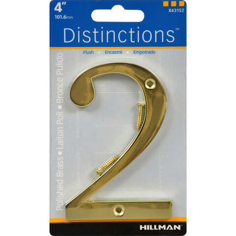 Hillman Distinctions 4 in. Gold Zinc Die-Cast Screw-On Number 2 1 pc, Pack of 3