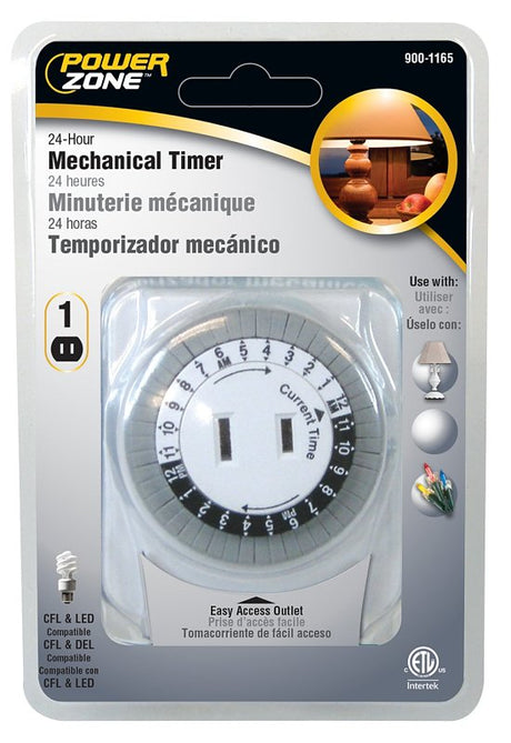 PowerZone TNI24111 Electromechanical Timer, 15 A, 125 V, 1875 W, 1-Outlet, 24 hrs Time Setting, 24 hr Cycle