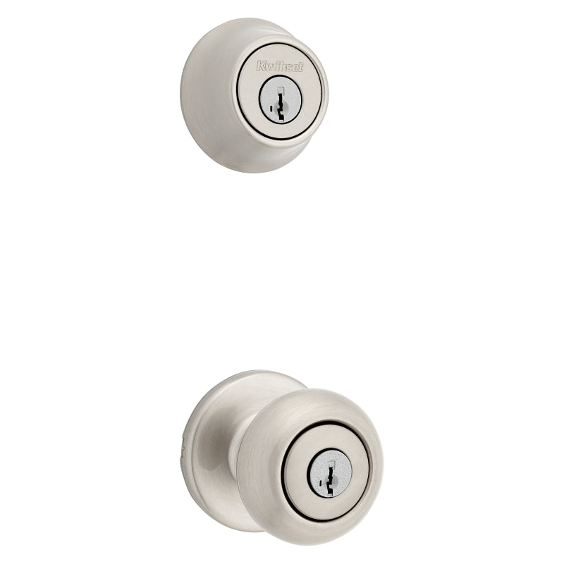 Kwikset 96900-424 Entry Knob and Single Cylinder Deadbolt, Knob Handle, Classic, Colonial, Traditional Design, Yes