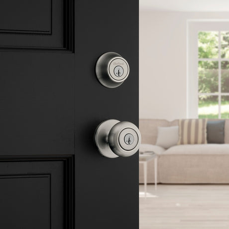 Kwikset 96900-424 Entry Knob and Single Cylinder Deadbolt, Knob Handle, Classic, Colonial, Traditional Design, Yes