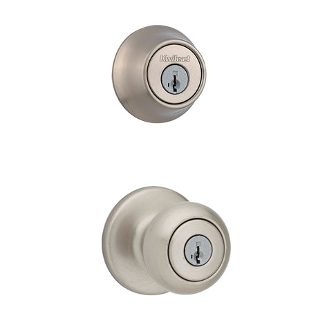 Kwikset 96900-424 Entry Knob and Single Cylinder Deadbolt, Knob Handle, Classic, Colonial, Traditional Design, Yes