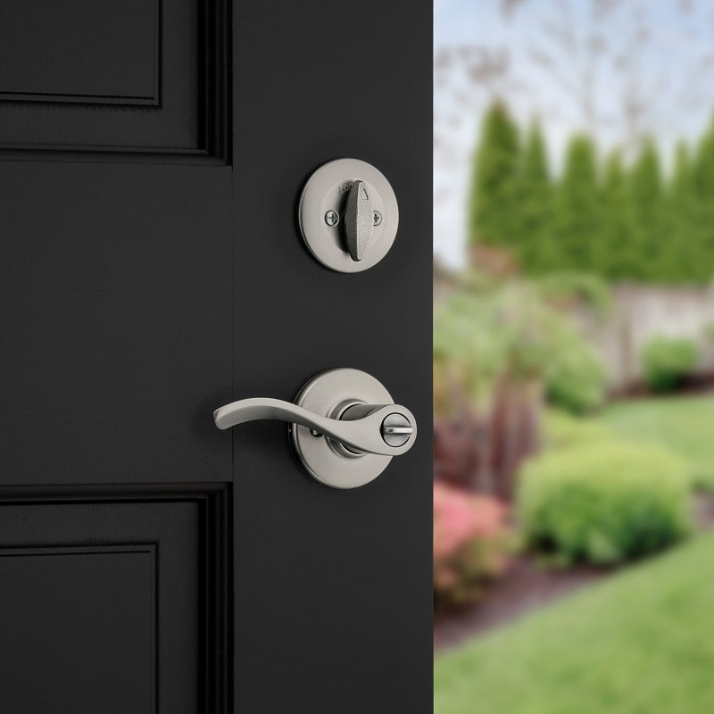 Kwikset 96900-420 Deadbolt Security Set, Keyed Entry Lock, Lever Handle, Balboa Design, Satin Nickel, Turn Piece, Zinc