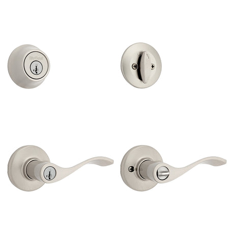 Kwikset 96900-420 Deadbolt Security Set, Keyed Entry Lock, Lever Handle, Balboa Design, Satin Nickel, Turn Piece, Zinc