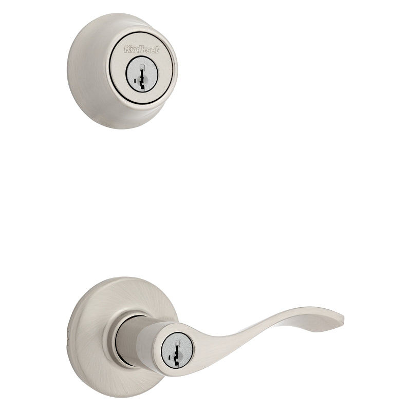 Kwikset 96900-420 Deadbolt Security Set, Keyed Entry Lock, Lever Handle, Balboa Design, Satin Nickel, Turn Piece, Zinc