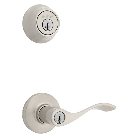 Kwikset 96900-420 Deadbolt Security Set, Keyed Entry Lock, Lever Handle, Balboa Design, Satin Nickel, Turn Piece, Zinc