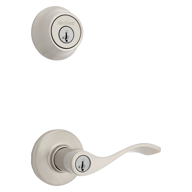 Kwikset 96900-420 Deadbolt Security Set, Keyed Entry Lock, Lever Handle, Balboa Design, Satin Nickel, Turn Piece, Zinc