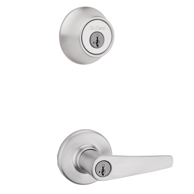 Kwikset 96900-427 Deadbolt Security Set, Keyed Entry Lock, Lever Handle, Balboa Design, Satin Chrome, Turn Piece