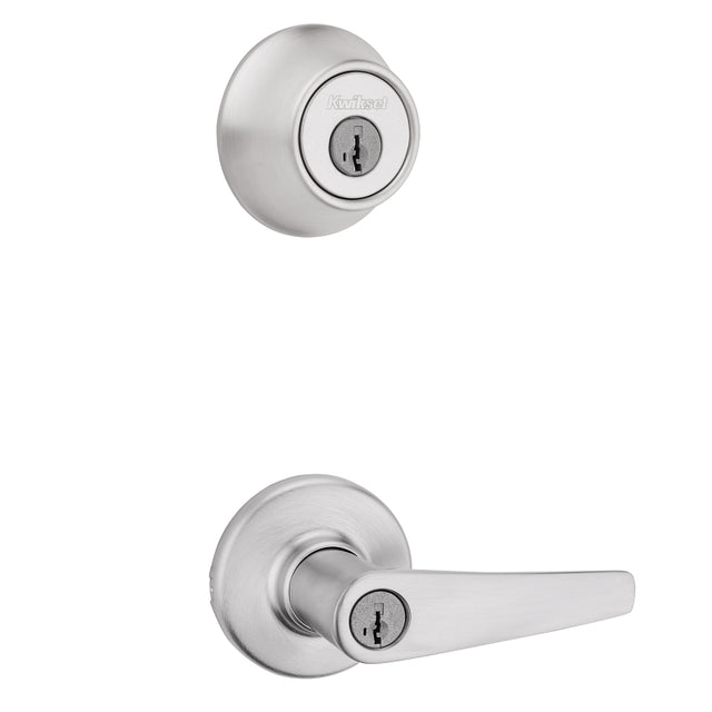 Kwikset 96900-427 Deadbolt Security Set, Keyed Entry Lock, Lever Handle, Balboa Design, Satin Chrome, Turn Piece