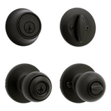 Kwikset 96900-449 Door Knob Combo Pack with Deadbolt, Keyed Entry with Turn Lock, Polo Design, Matte Black, 3 Grade