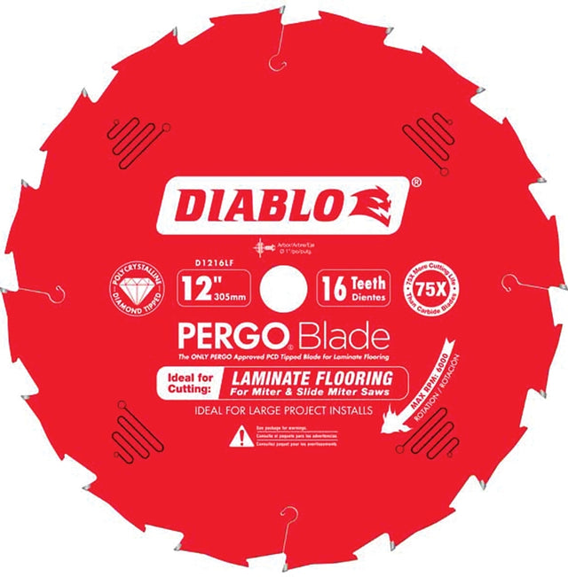 Diablo D1216LF Circular Saw Blade, 12 in Dia, 1 in Arbor, 16-Teeth, Polycrystalline Diamond Cutting Edge