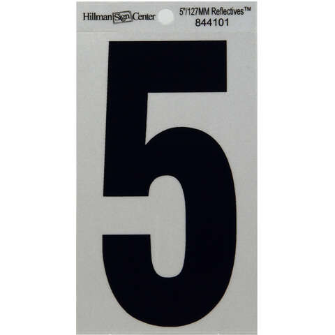 Hillman 5 in. Reflective Black Vinyl Self-Adhesive Number 5 1 pc, Pack of 6