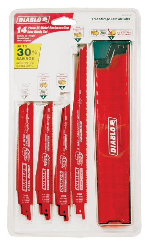 Diablo DS0014S Reciprocating Saw Blade Set, 14-Piece, Steel, Perma-Shield