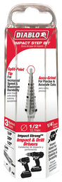 Diablo DSD0500S13 Step Drill Bit, 1/4 to 1/2 in Dia, 3-1/32 in OAL, Dual Flute, 1/4 in Dia Shank, Hex Shank