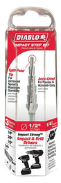 Diablo DSD0500S06 Step Drill Bit, 1/4 to 1/2 in Dia, 3-3/8 in OAL, Dual Flute, 1/4 in Dia Shank, Hex Shank