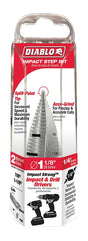 Diablo DSD1125S17 Step Drill Bit, 7/8 to 1-1/8 in Dia, 3-1/32 in OAL, Dual Flute, 1/4 in Dia Shank, Hex Shank