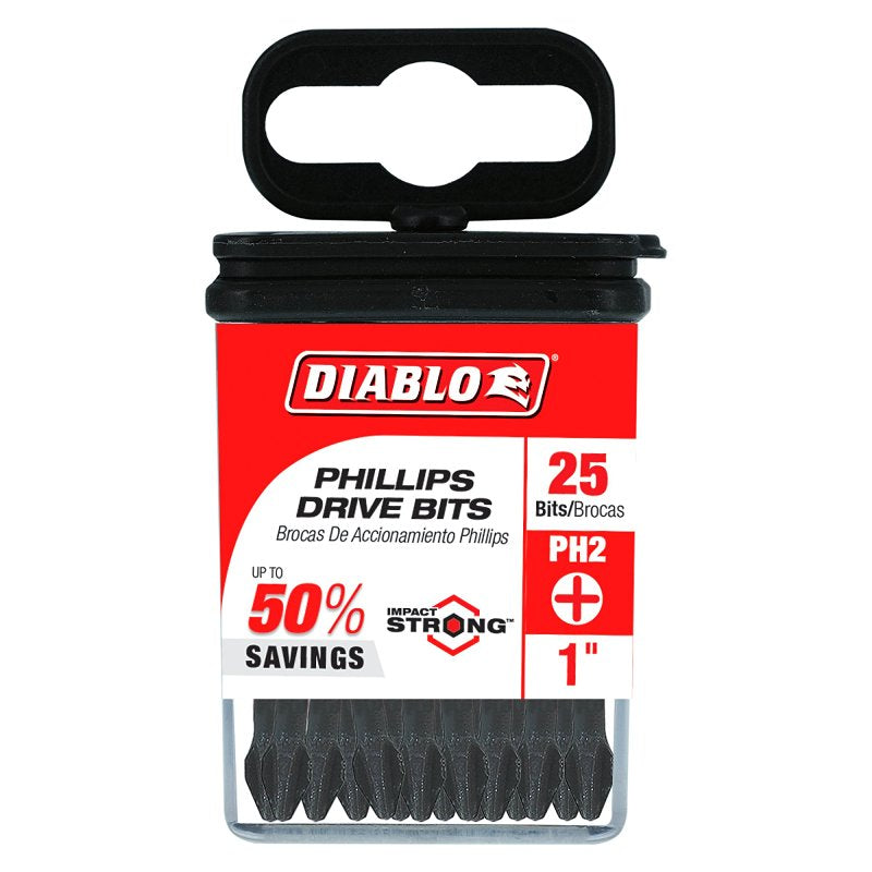 Diablo DPH21P25 Screwdriver Insert Bit, #2 Drive, Phillips Drive, 1 in L, 25/PK