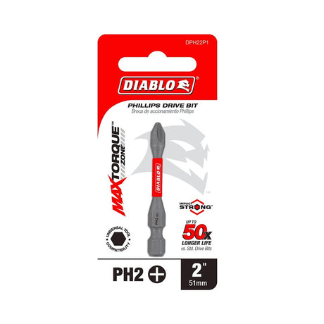 Diablo DPH22P1 Screwdriver Insert Bit, #2 Drive, Phillips Drive, 2 in L, 1/PK