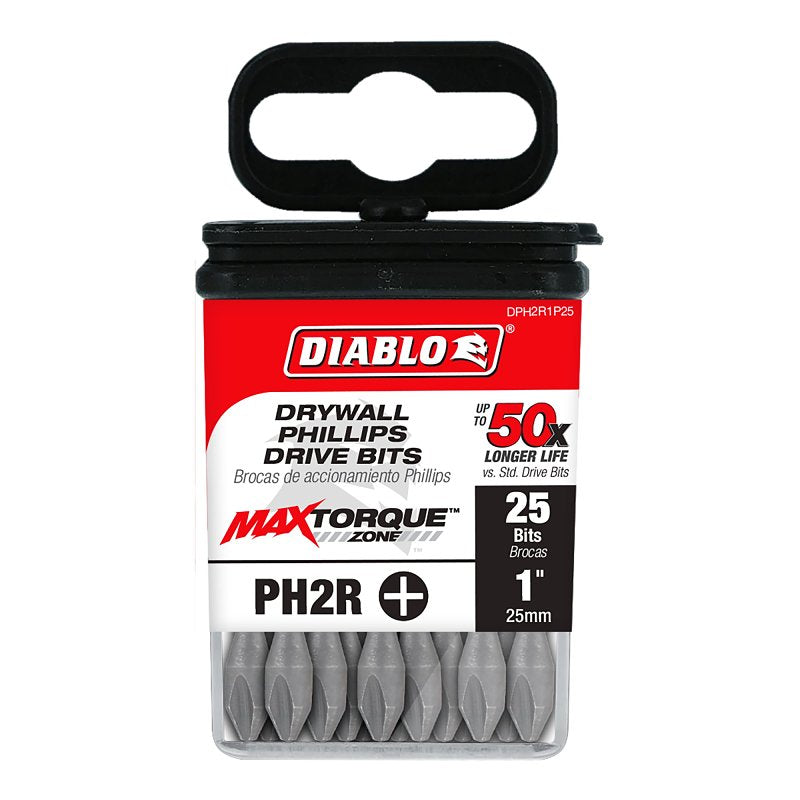 Diablo DPH2R1P25 Reducing Screwdriver Insert Bit, #2 Drive, Phillips Drive, 1 in L, 25/PK