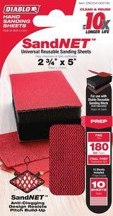 Diablo DND234180S10N Hand Sander Refill Sheet, 2-3/4 in L, 5 in W, 180 Grit, Ceramic Abrasive