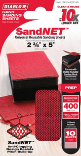 Diablo DND234400S10N Hand Sander Refill Sheet, 2-3/4 in L, 5 in W, 400 Grit, Ceramic Abrasive