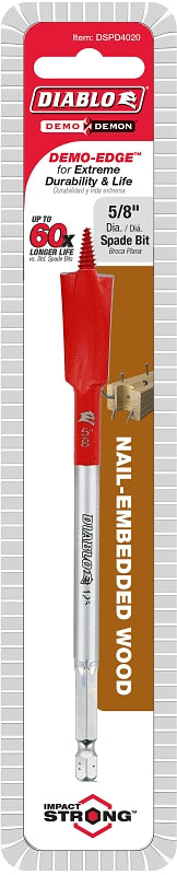 Diablo Demo Demon DSPD4020 Spade Bit, 5/8 in Dia, 6 in OAL, 1/4 in Dia Shank, Hex Shank