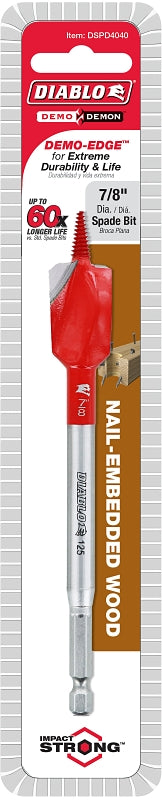 Diablo Demo Demon DSPD4040 Spade Bit, 7/8 in Dia, 6 in OAL, 1/4 in Dia Shank, Hex Shank