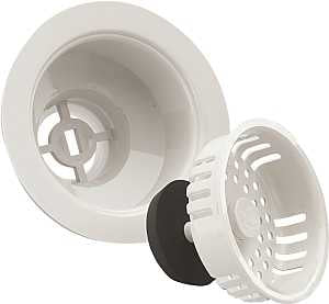 Keeney Color Line Series K1442WH Basket Strainer with Fixed Post, 4-7/16 in Dia, Plastic, 3 in Dia x 0.95 in H Mesh