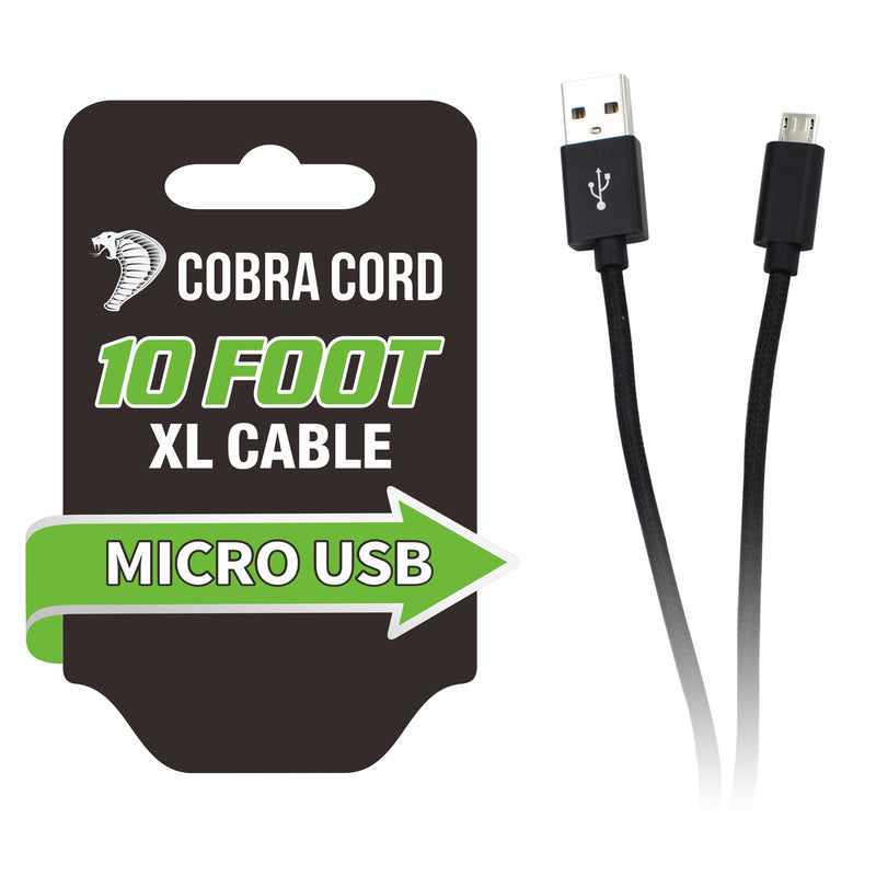 Diamond Visions Cobra Cord Micro to USB Charge and Sync Cable 10 ft. Black, Pack of 12