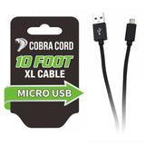 Diamond Visions Cobra Cord Micro to USB Charge and Sync Cable 10 ft. Black, Pack of 12