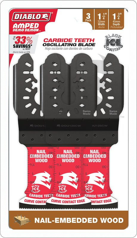 Diablo AMPED, Demo Demon DOU125CW3 Oscillating Blade, 1-3/4 in D Cutting, Carbide