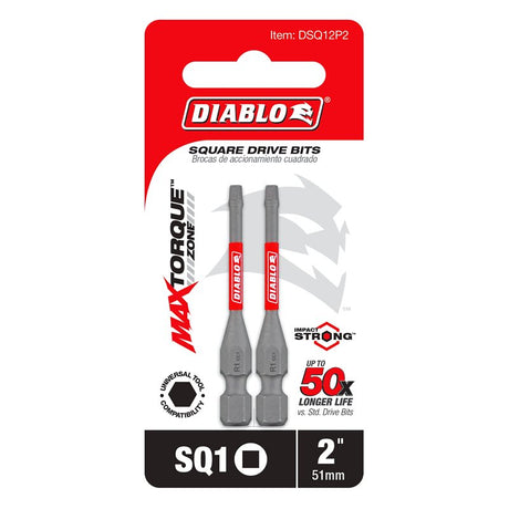 Diablo DSQ12P2 Drive Bit, #1 Drive, Square Drive, 1/4 in Shank, Hex Shank, 2 in L