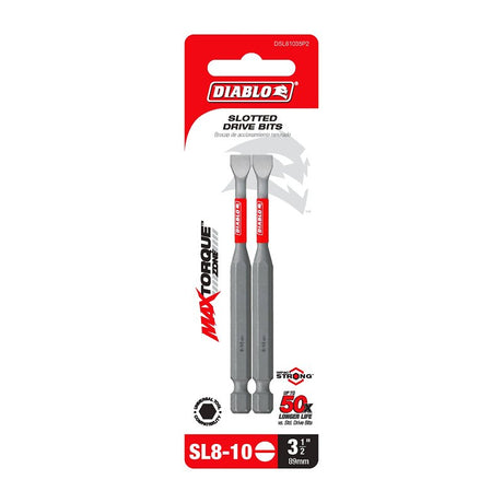 Diablo DSL81035P2 Drive Bit, #8 to 10 Drive, Slotted Drive, 1/4 in Shank, Hex Shank, 3-1/2 in L