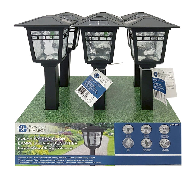 Boston Harbor 26072 Solar Coach Stake Light, NI-Mh Battery, AA Battery, 1-Lamp, Plastic and Glass Fixture, Black, Pack of 6