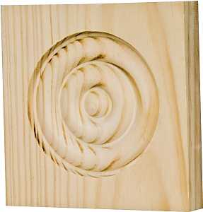 Waddell RTB35M Trim Block, 3-3/4 in H, 3-3/4 in W, Rosette Pattern, Pine Wood