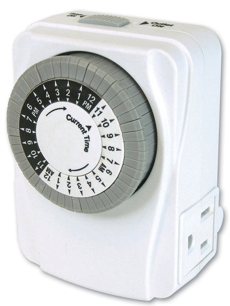 PowerZone TNI2423 Electromechanical Timer, 15 A, 125 V, 1875 W, 2-Outlet, 24 hrs Time Setting, White