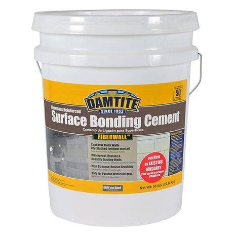 Damtite FiberWall 04852 Surface Bonding Cement, Gray, Powder, 50 lb Pail