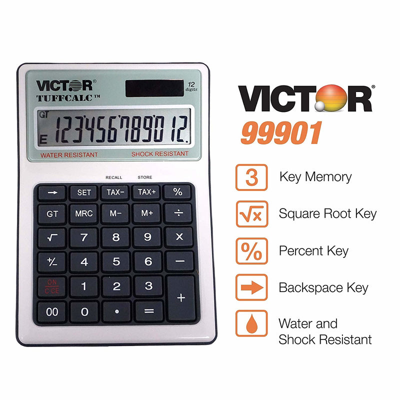Victor Tuffcalc Silver 12 digit Solar Powered Deluxe Desktop Calculator