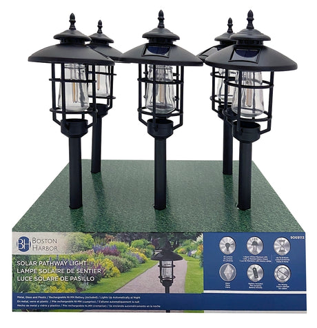 Boston Harbor 26074 Solar Stake Light w/LED Filament, NI-Mh Battery, AA Battery, 1-Lamp, Black, Battery Included: Yes, Pack of 6