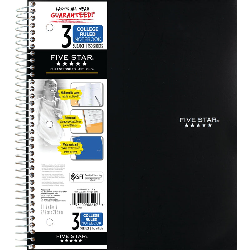 Five Star 8.5 in. W X 11 in. L Spiral Assorted Notebook
