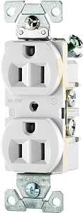Eaton Cooper Wiring CR15W Duplex Receptacle, 2 -Pole, 15 A, 125 V, Side Wiring, NEMA: 5-15R, White