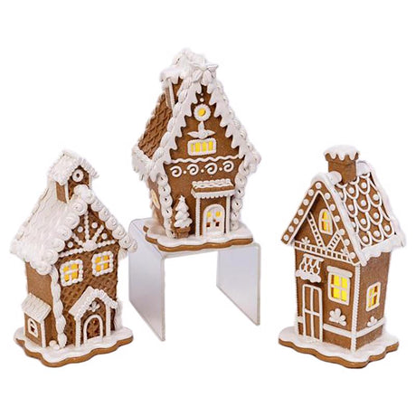 Gerson LED Brown/White Lighted Gingerbread Table Decor 7 in., Pack of 3