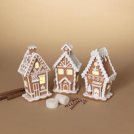 Gerson LED Brown/White Lighted Gingerbread Table Decor 7 in., Pack of 3