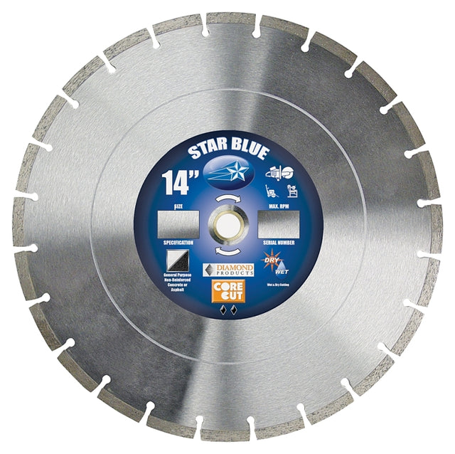 Diamond Products 14355 Circular Saw Blade, 14 in Dia, 1 in Arbor, Diamond Cutting Edge, Applicable Materials: Asphalt